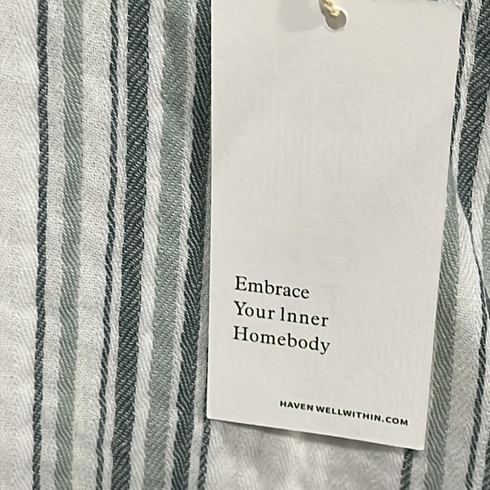 Haven White Gray Maxi Dress Muumuu Short Sleeve Cotton Gauze Striped Loungewear - Picture 14 of 16